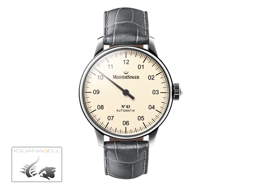 Montre Automatique Meistersinger N3, ETA 2824-2, 43mm. Bracelet en cuir, AM903