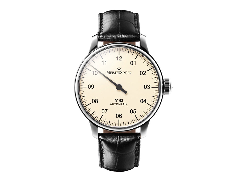 Montre Automatique Meistersinger N3, ETA 2824-2, 43mm. Bracelet en cuir, AM903