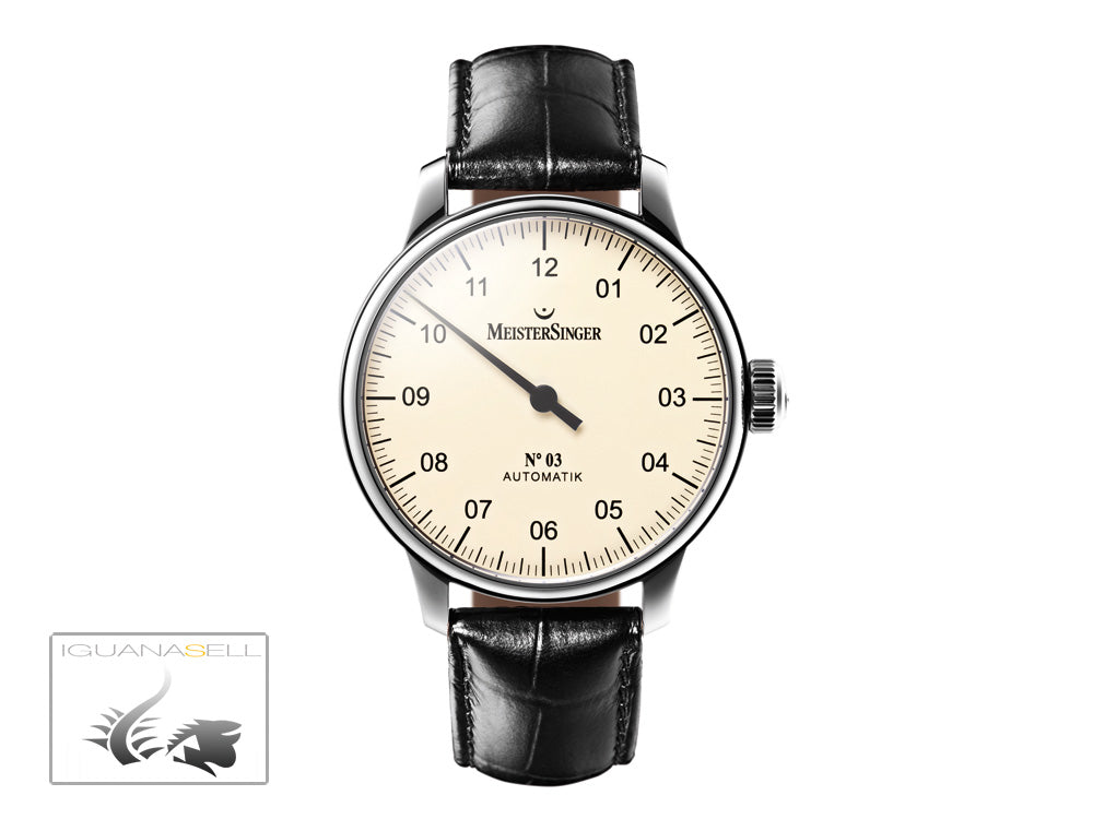 Montre Automatique Meistersinger N3, ETA 2824-2, 43mm. Bracelet en cuir, AM903