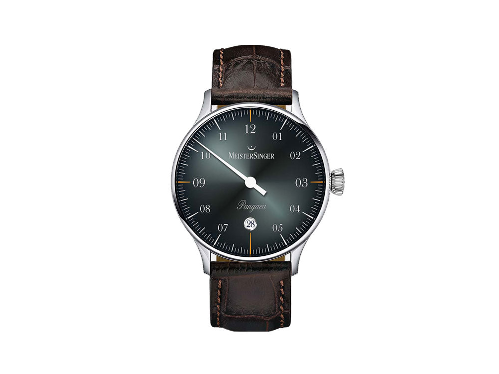 Montre Automatique Meistersinger Pangaea Date, 40 mm, Noir, Cuir, PMD907D