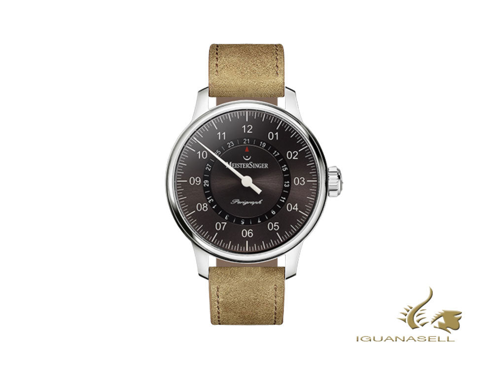Montre Automatique Meistersinger Perigraph, 43mm, Bracelet en cuir, AM1007-SV03