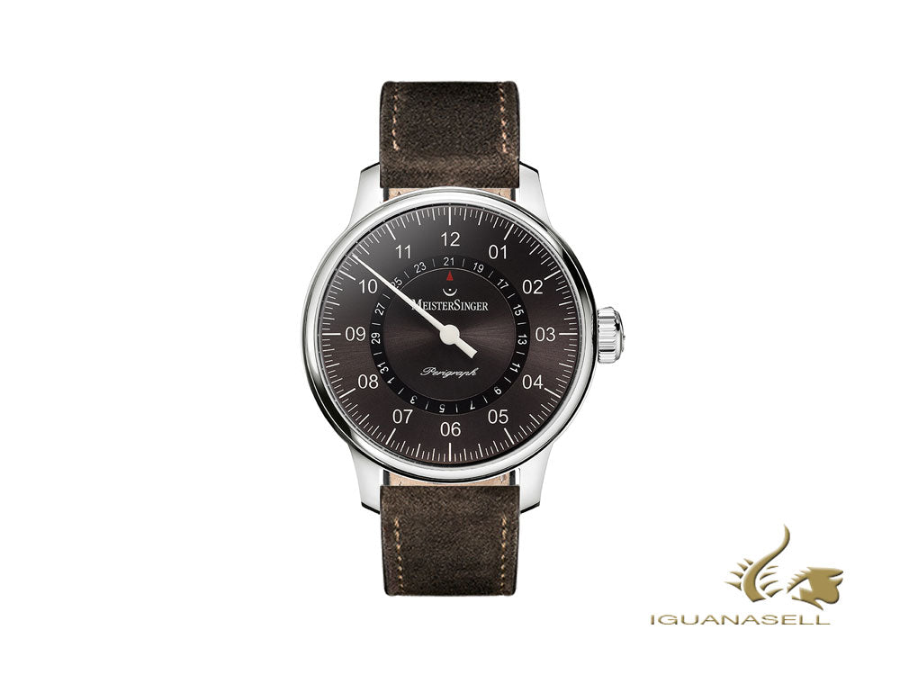 Montre Automatique Meistersinger Perigraph, 43mm, Bracelet en cuir, AM1007-SV02