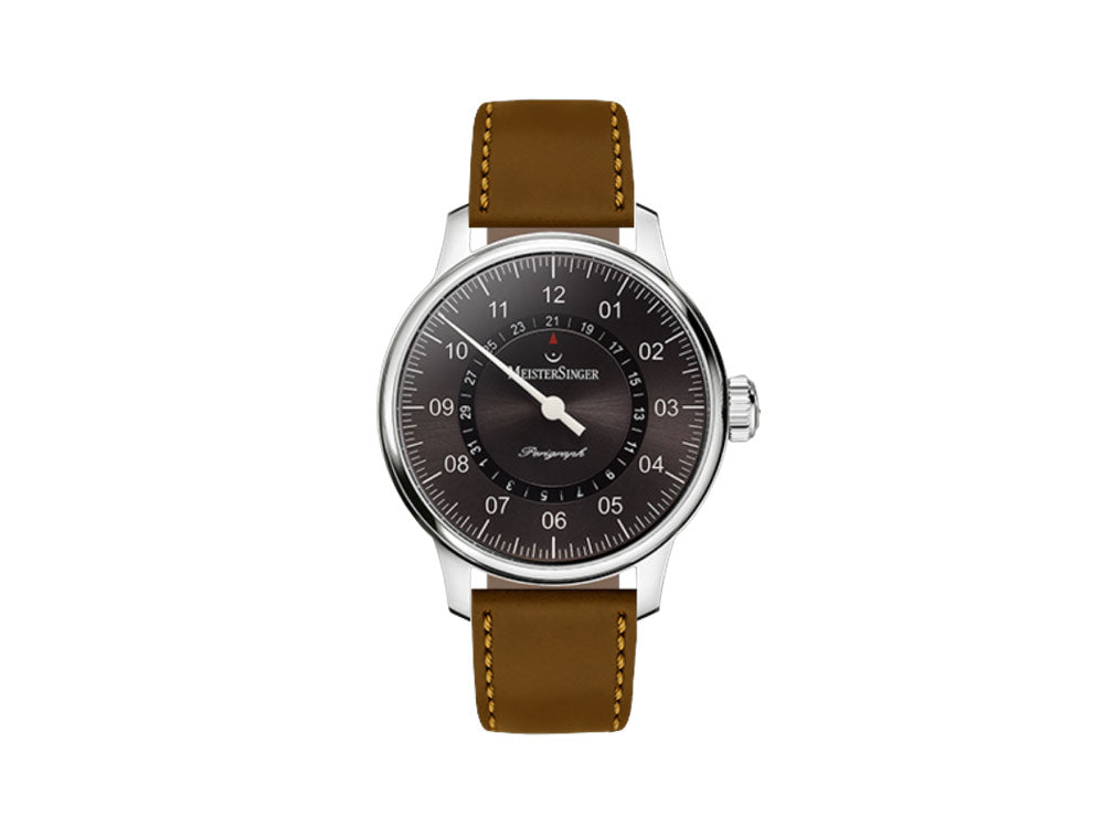 Montre Automatique Meistersinger Perigraph, 43mm, Anthracite sunburst, Cuir