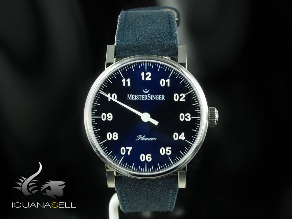 Montre Meistersinger Phanero, Remontage manuel, Sunburst bleu, PH308-SV14