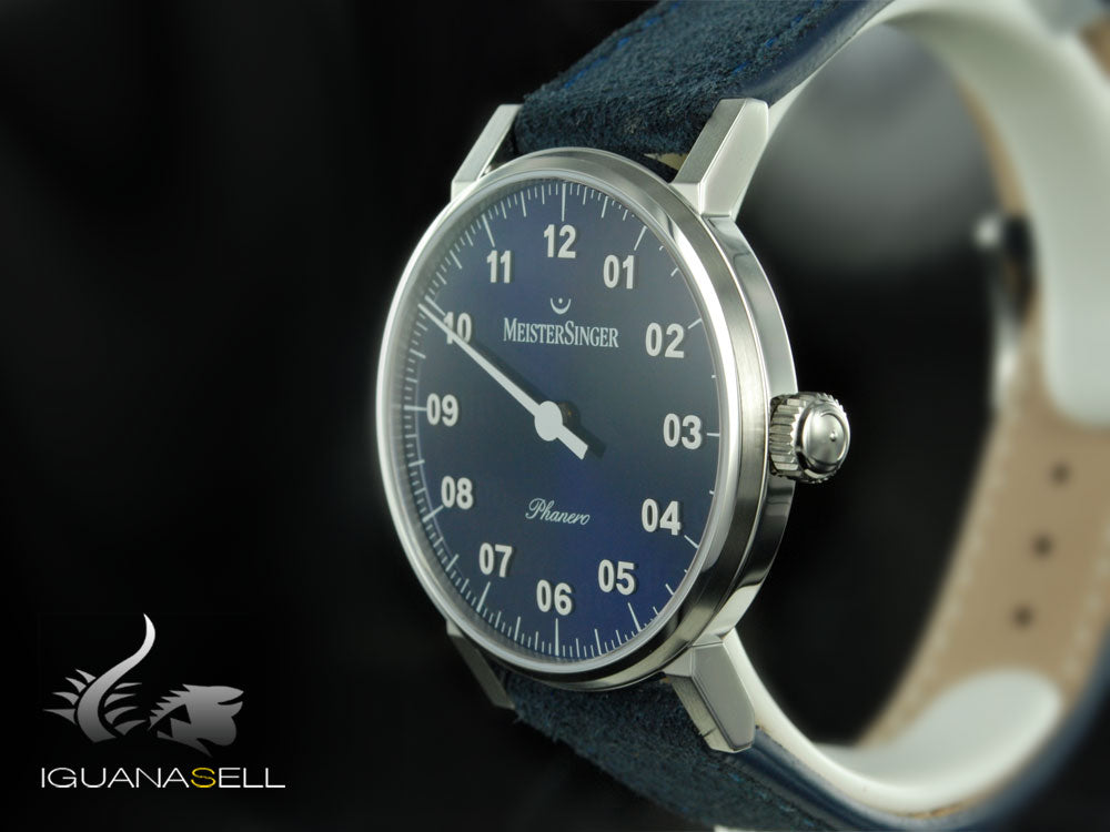 Montre Meistersinger Phanero, Remontage manuel, Sunburst bleu, PH308-SV14