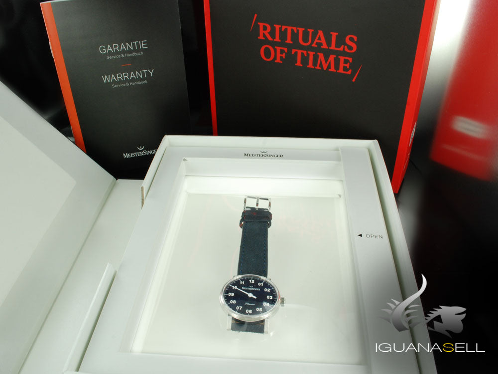 Montre Meistersinger Phanero, Remontage manuel, Sunburst bleu, PH308-SV14