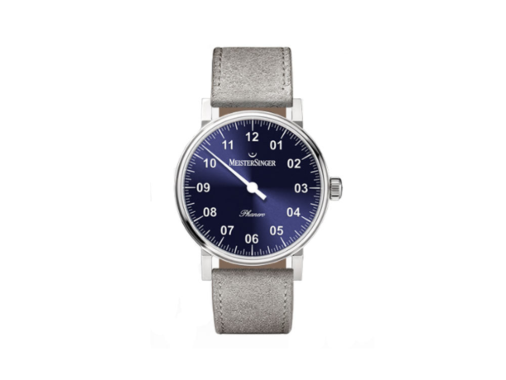 Montre Meistersinger Phanero, Blue Sunburst, 35mm, Bracelet en cuir, PH308-SV16