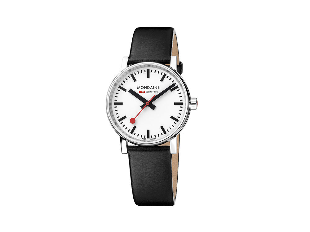 Montre à Quartz Mondaine SBB Evo2, Blanc, 35 mm, Bracelet en cuir, MSE.35110.LB