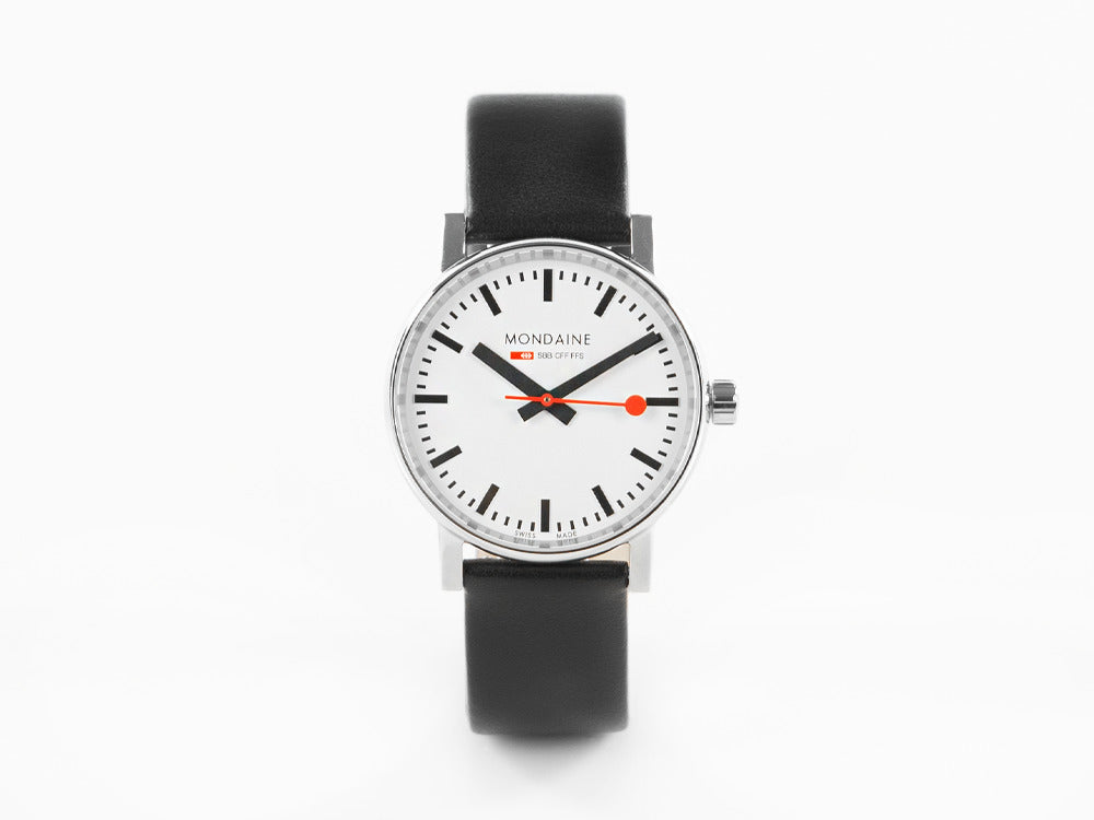 Montre à Quartz Mondaine SBB Evo2, Blanc, 35 mm, Bracelet en cuir, MSE.35110.LB
