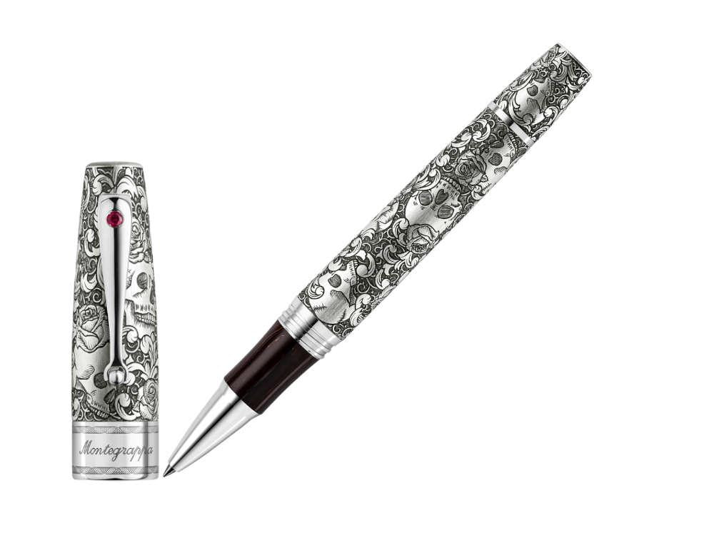 Roller Montegrappa Skulls & Roses, Argent, Edition Limitée, ISSKNRSE
