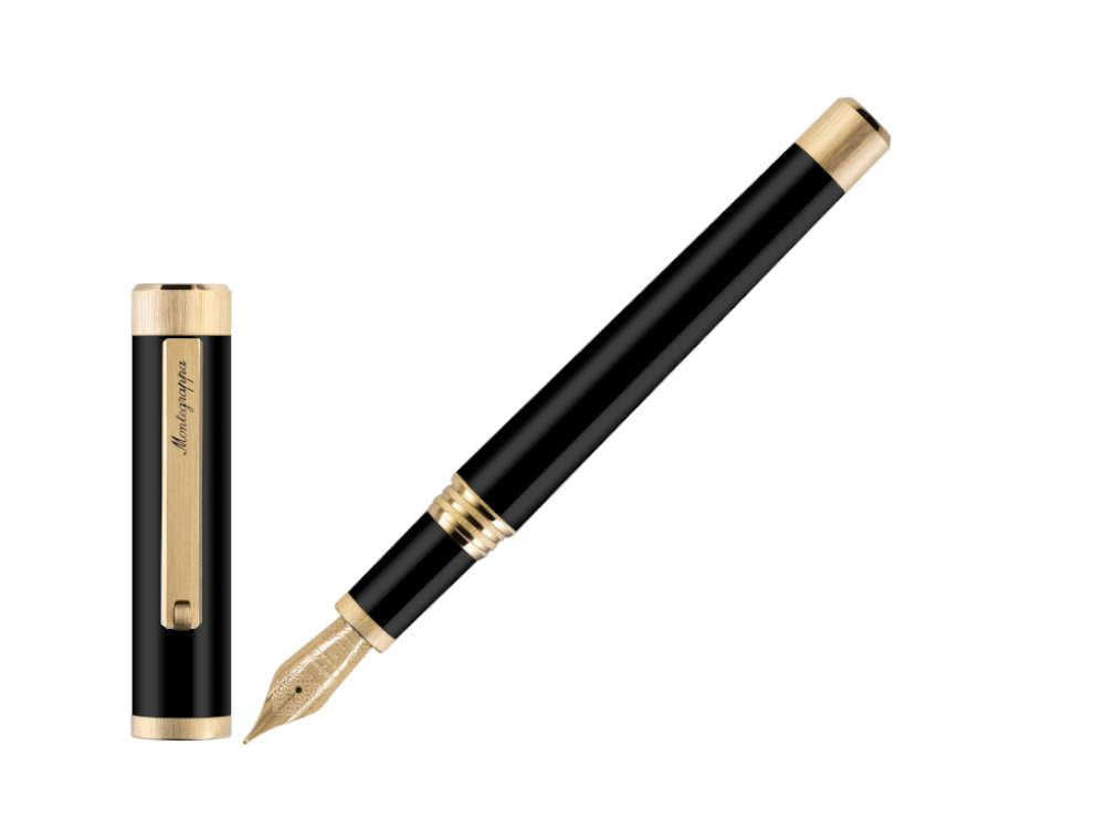 Stylo Plume Montegrappa Zero, Résine Noire, Ornements d'or, ISZEI-4Y
