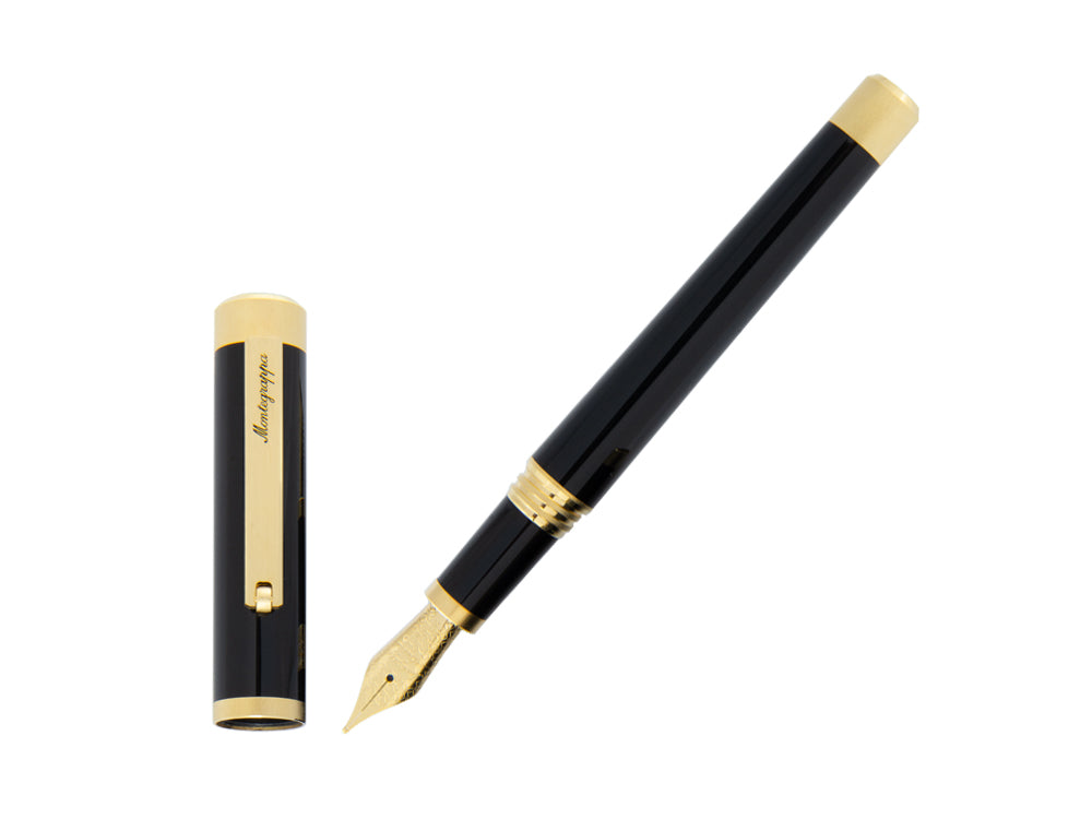 Stylo Plume Montegrappa Zero, Résine Noire, Ornements d'or, ISZEI-IY