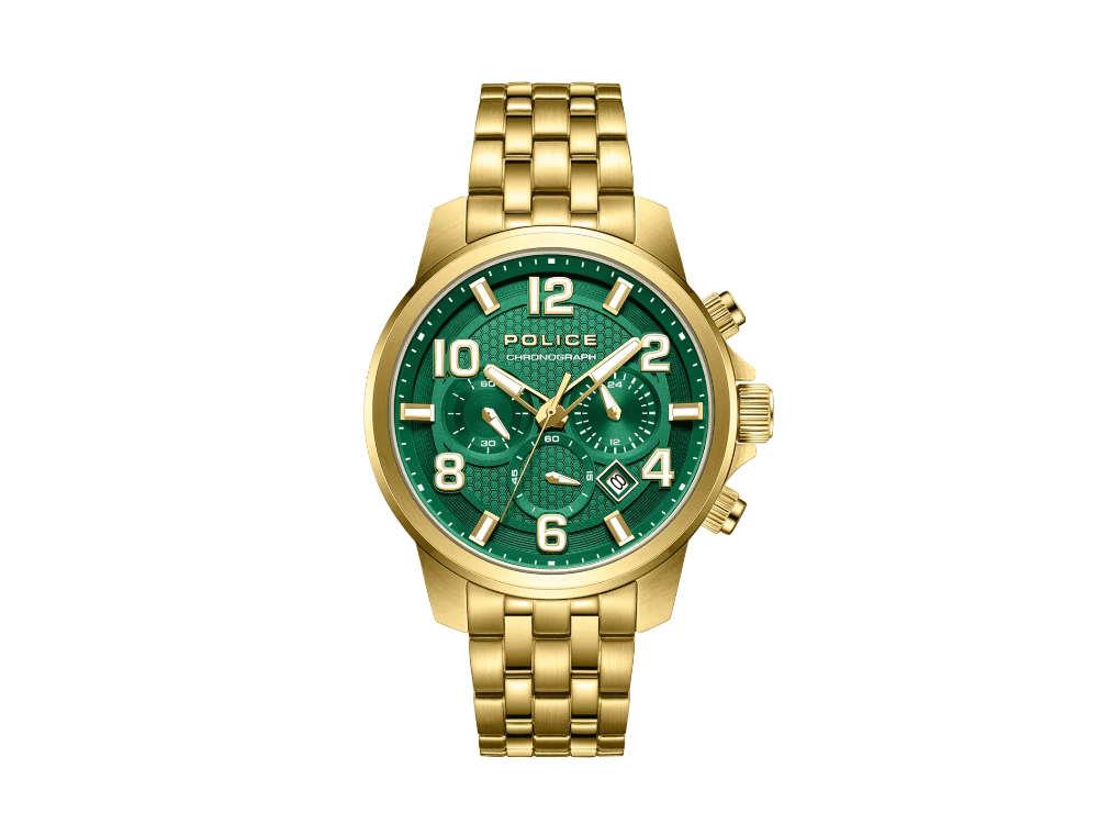 Montre à Quartz Police Belem, PVD Or, 43 mm, Vert, PEWGI0000304