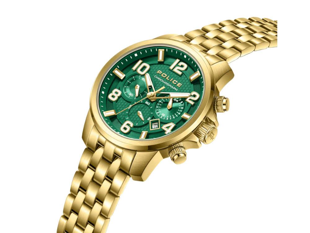 Montre à Quartz Police Belem, PVD Or, 43 mm, Vert, PEWGI0000304