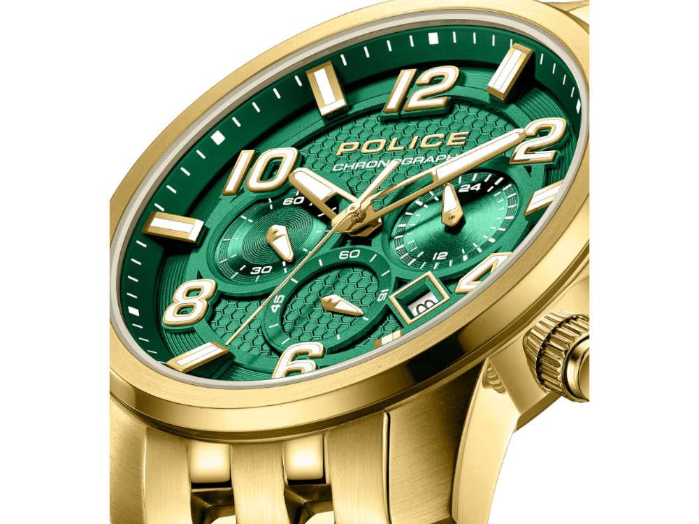 Montre à Quartz Police Belem, PVD Or, 43 mm, Vert, PEWGI0000304