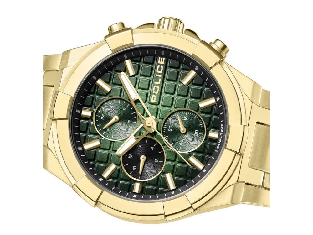Montre à Quartz Police Guardian, PVD Or, 42 mm, Vert, PEWGK0082003