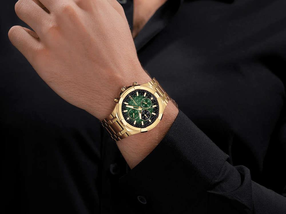 Montre à Quartz Police Guardian, PVD Or, 42 mm, Vert, PEWGK0082003