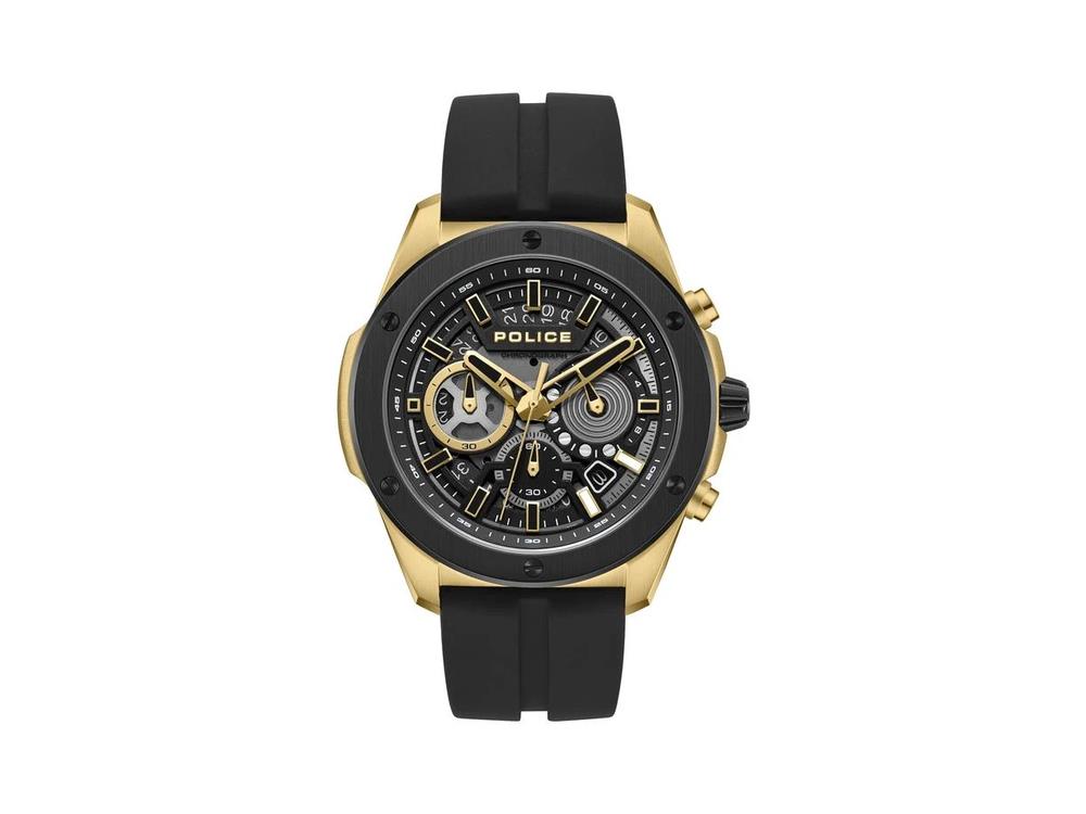 Montre à Quartz Police Warren, PVD Or, 43 mm, Noir, PEWGO0000402