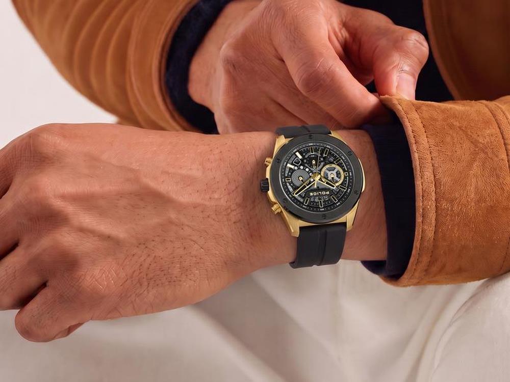 Montre à Quartz Police Warren, PVD Or, 43 mm, Noir, PEWGO0000402
