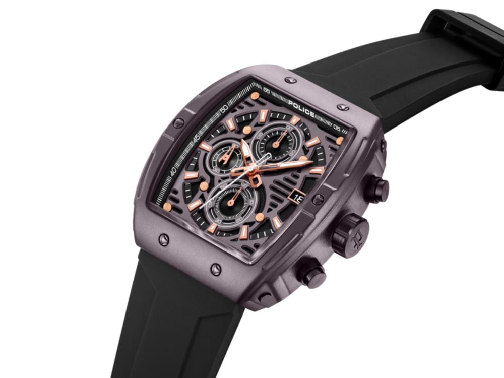 Montre à Quartz Police Connector, 46 mm, Marron, PEWGO0000703