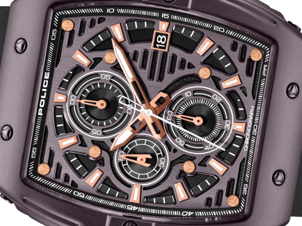 Montre à Quartz Police Connector, 46 mm, Marron, PEWGO0000703