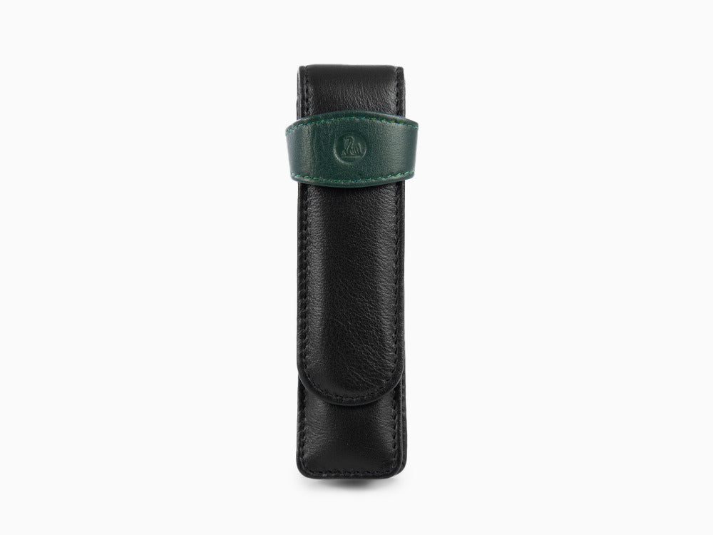 Étui Stylo 2 pièces Pelikan, Cuir, Noir-Vert, Doux, Barrette, 923722