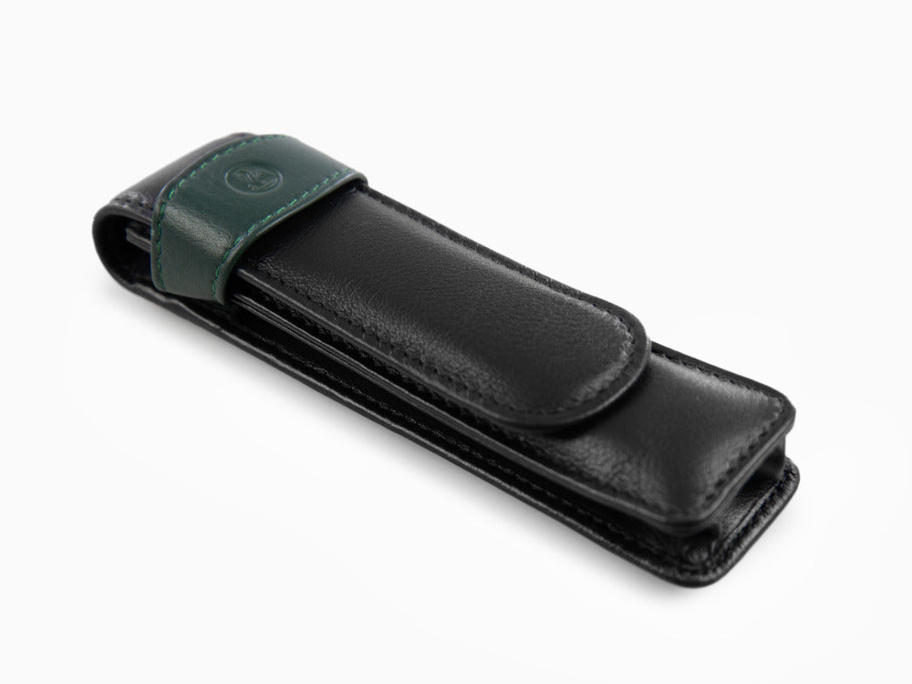 Étui Stylo 2 pièces Pelikan, Cuir, Noir-Vert, Doux, Barrette, 923722