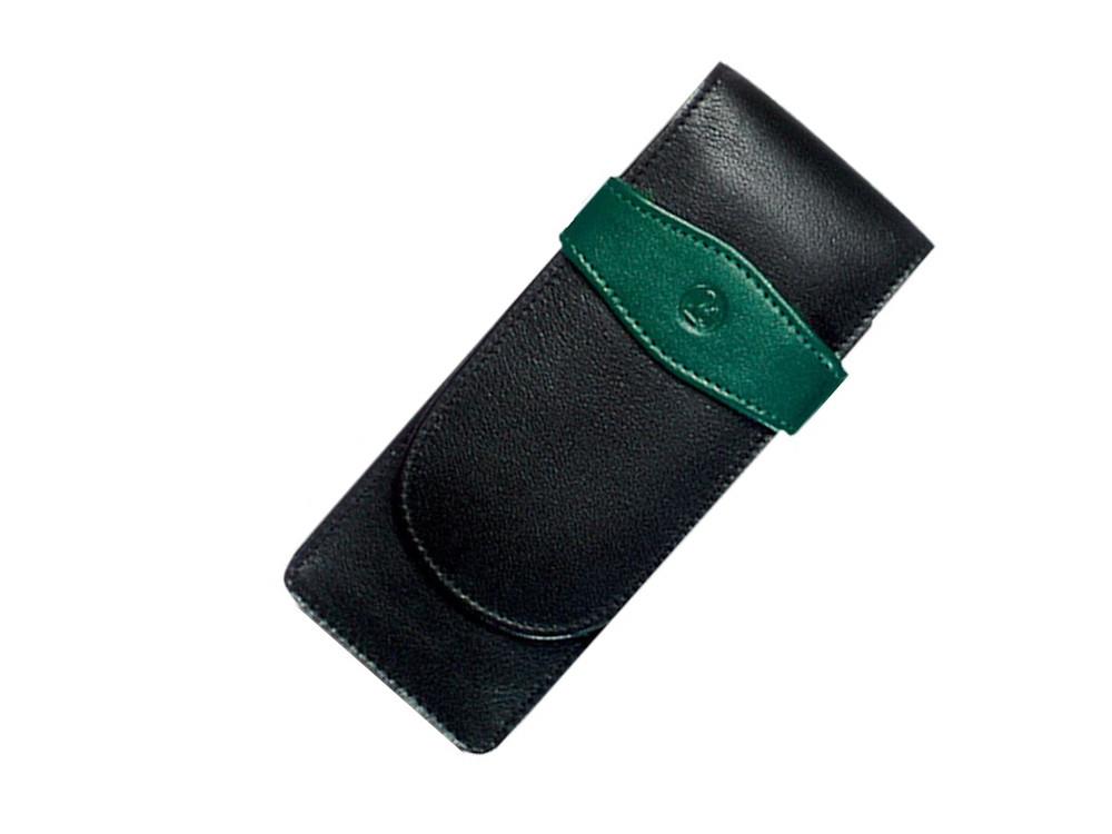 Étui Stylo 3 pièces Pelikan, Cuir, Noir-Vert, Doux, Barrette, 924092