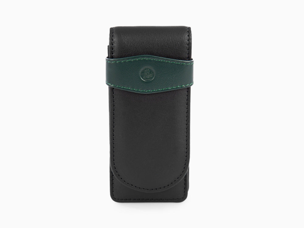 Étui Stylo 3 pièces Pelikan, Cuir, Noir-Vert, Doux, Barrette, 924092