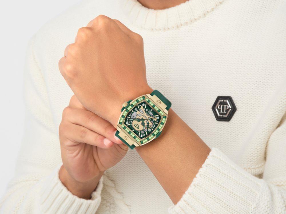 Montre Automatique Philipp Plein The Skeleton Baguetes, Vert, 44 mm, PWJHA0226
