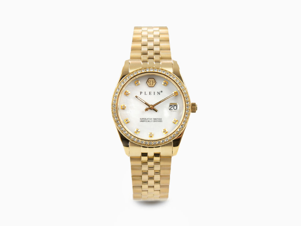 Montre à Quartz Philipp Plein Date Superlative, PVD Or, Blanc, 34 mm, PWYAA0323