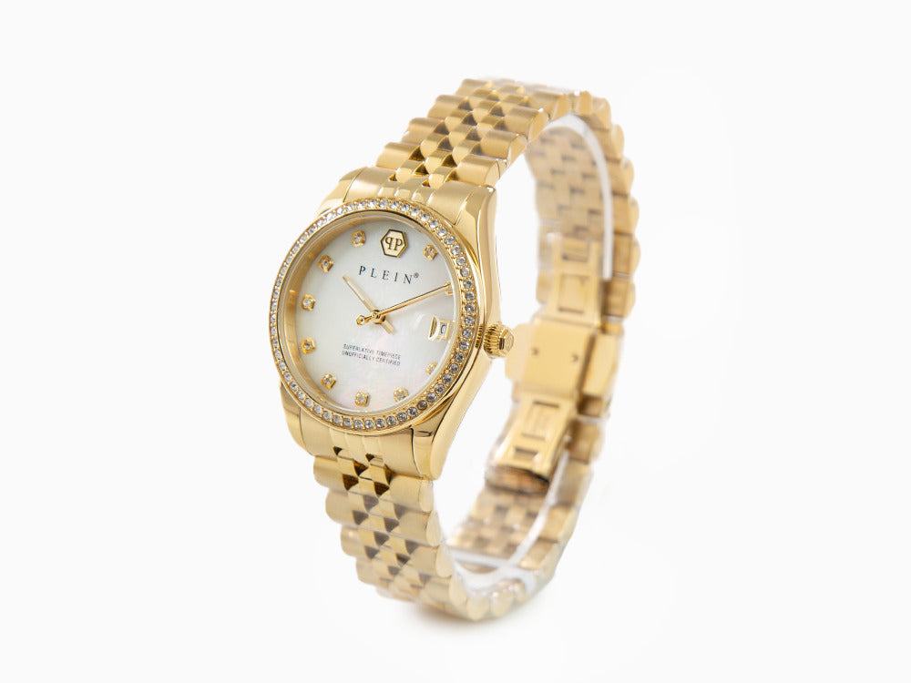 Montre à Quartz Philipp Plein Date Superlative, PVD Or, Blanc, 34 mm, PWYAA0323