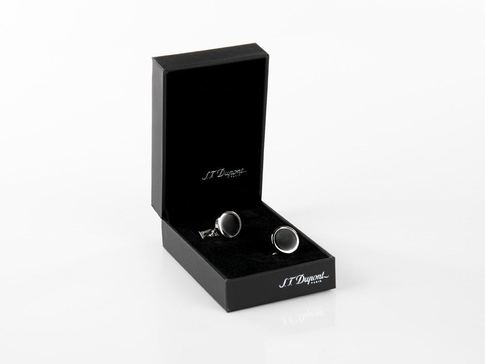 Boutons de Manchette S.T. Dupont Round, Acier, Laque, Palladium, Noir, 005576