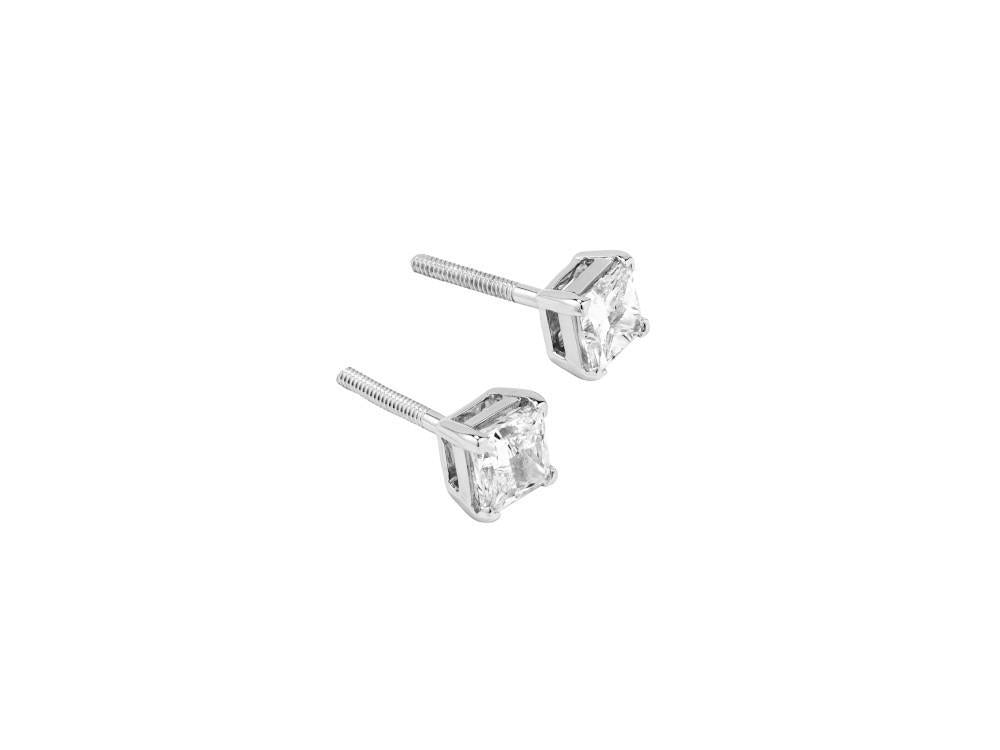 Solitario Boucles d’Oreilles Taille Princesse en Or Blanc 18K 0.5 ct, CEW10043