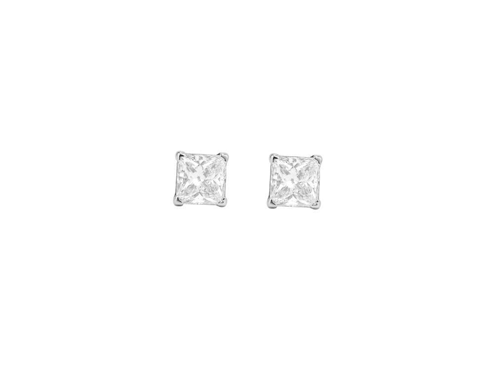Solitario Boucles d’Oreilles Taille Princesse en Or Blanc 18K 0.5 ct, CEW10043