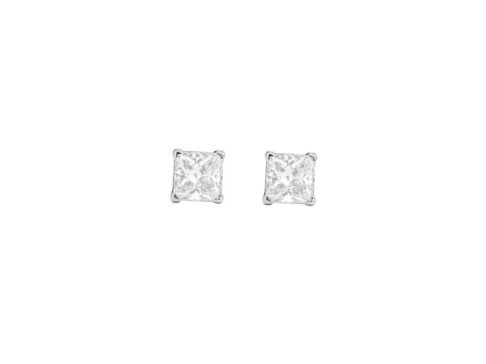 Solitario Boucles d’Oreilles Taille Princesse en Or Blanc 18K 1.2 ct, CEW10152
