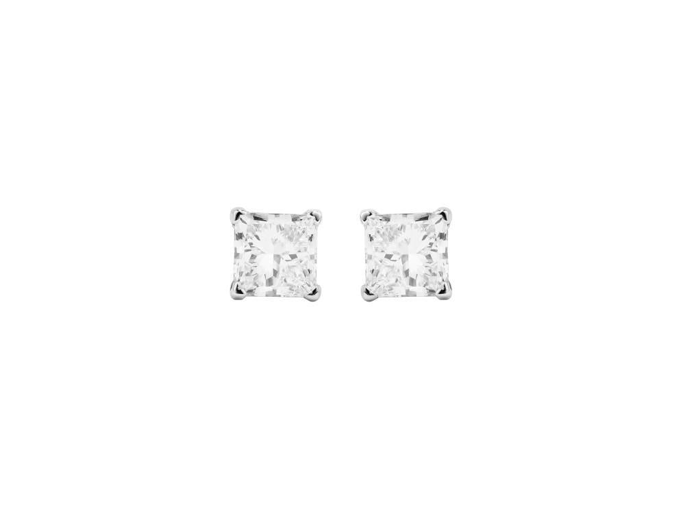 Solitario Boucles d’Oreilles Taille Princesse en Or Blanc 18K 2 ct, CEW10154