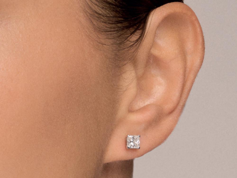 Solitario Boucles d’Oreilles Taille Princesse en Or Blanc 18K 2 ct, CEW10154