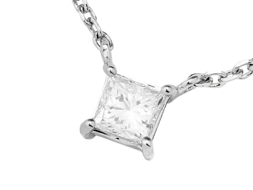 Solitario Pendentif taille Princesse en Or Blanc 18K de 0.5 ct, PW11678D