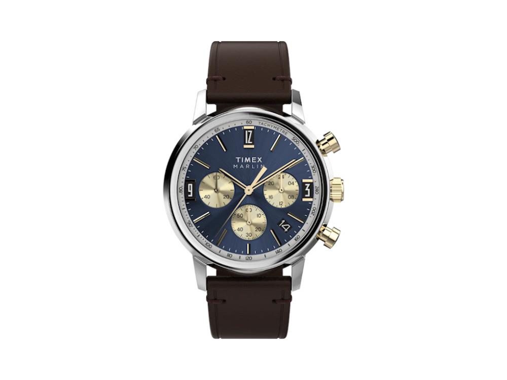 Montre à Quartz Timex Marlin Men's Leather, Bleu, 40 mm, TW2W60400A