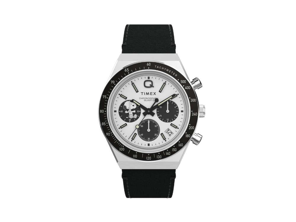 Montre à Quartz Timex Q Timex Chronograph x Peanuts Snoopy, Blanc, TW2W68900