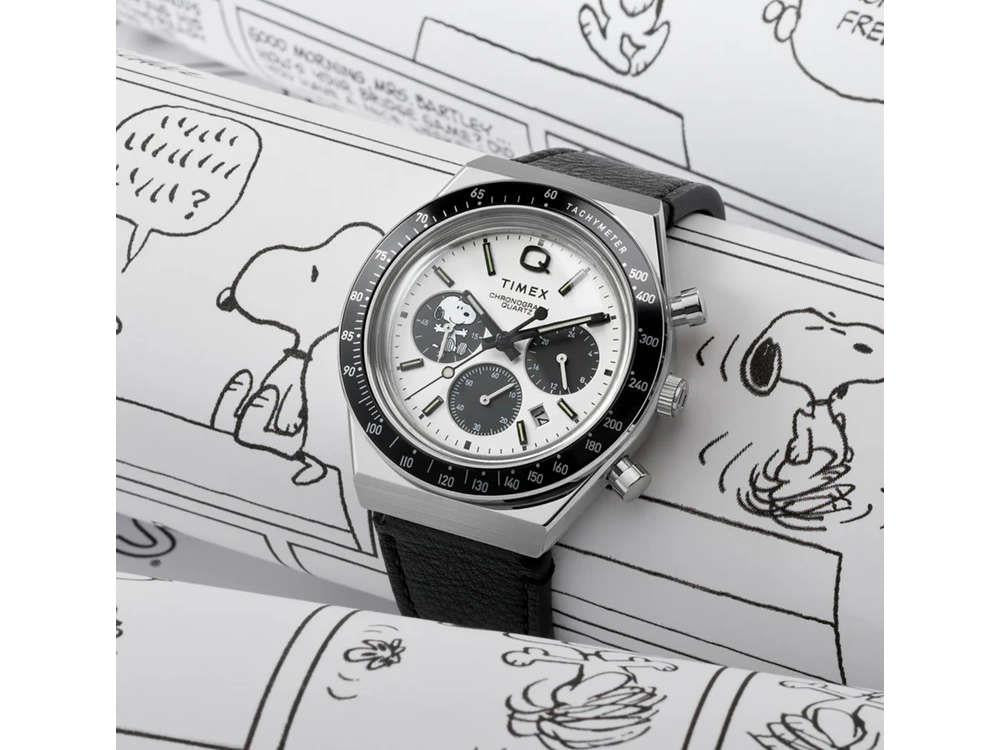 Montre à Quartz Timex Q Timex Chronograph x Peanuts Snoopy, Blanc, TW2W68900