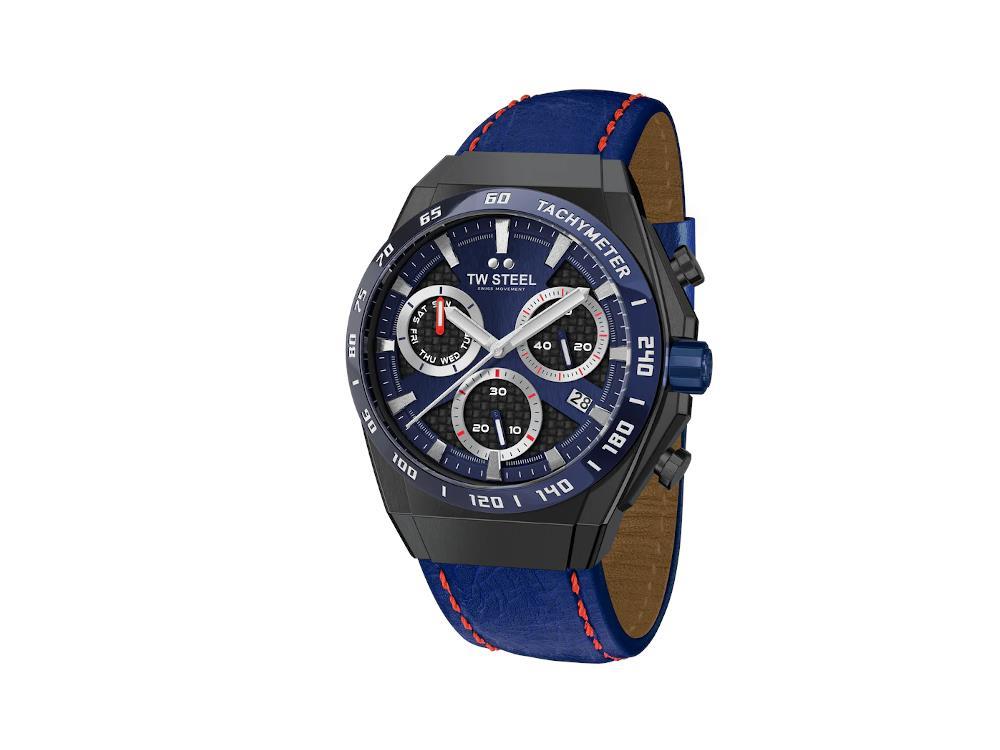 Montre à Quartz TW Steel Ceo Tech 44mm, Bleu, 44 mm, Cuir, 10 atm, CE4072