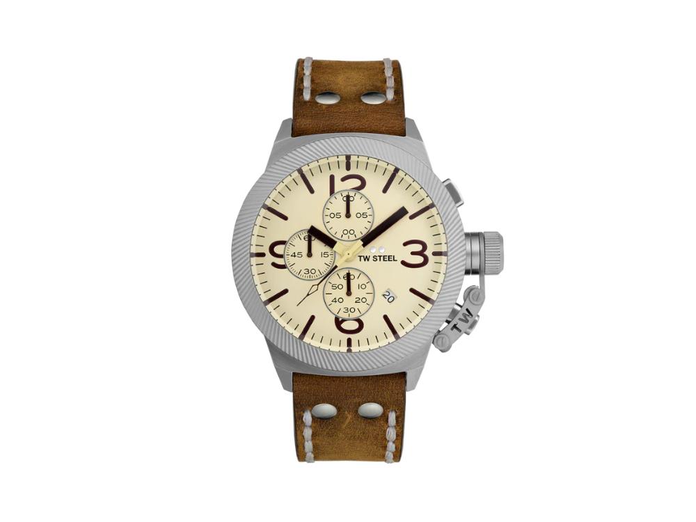 Montre à Quartz TW Steel Classic Canteen, Beige, 45 mm, Cuir, 10 atm, CS104
