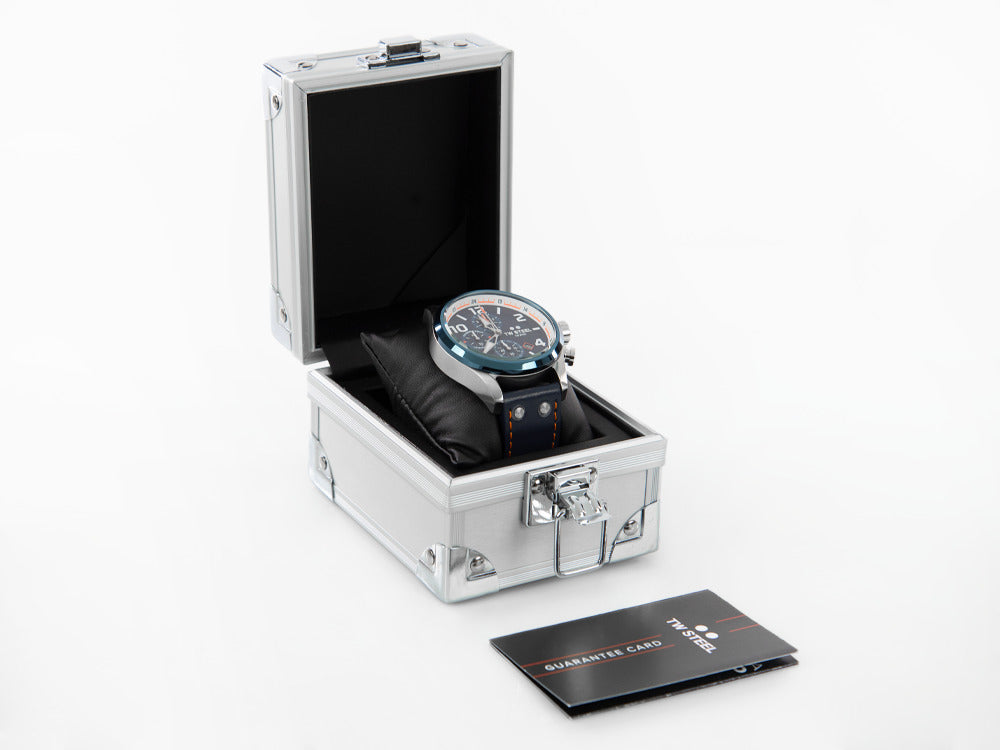 Montre à Quartz TW Steel WRC, Bleu, 48 mm, Bracelet en cuir, 10 atm, VS90