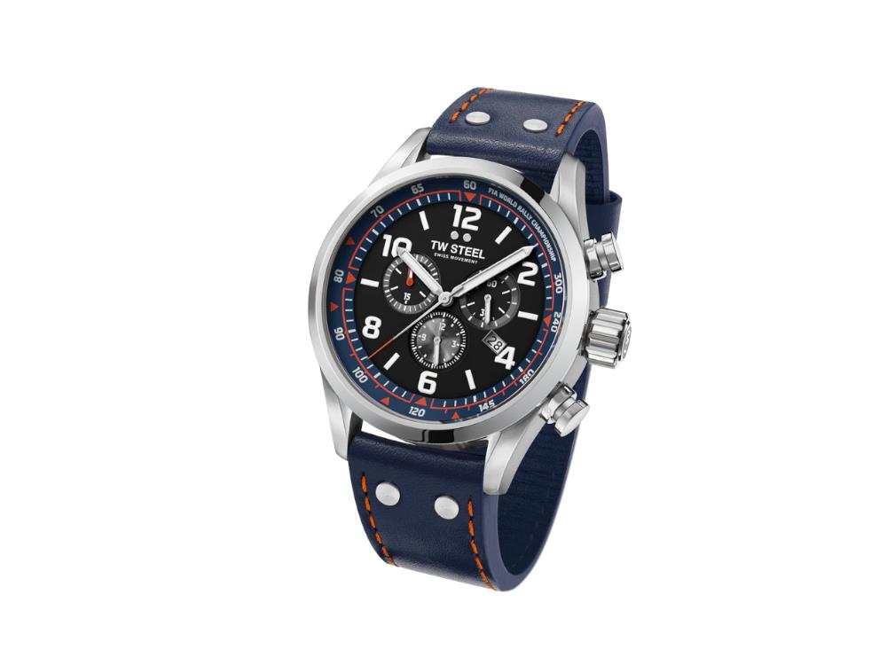 Montre à Quartz TW Steel Fast Lane, Noir, 48 mm, Cuir, 10 atm, SVS311