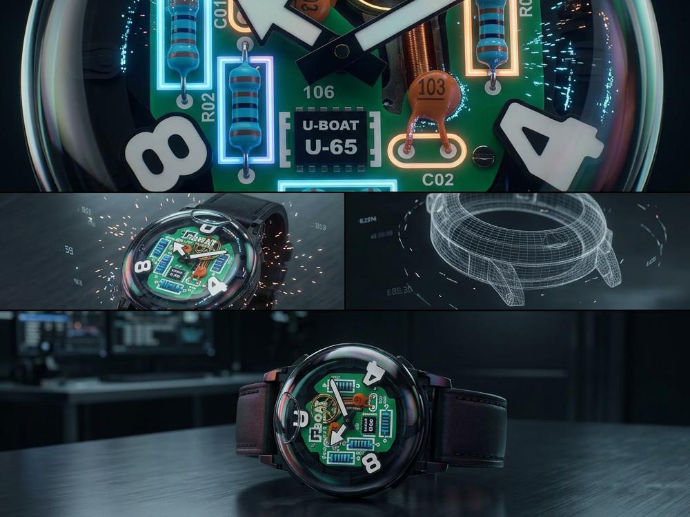 Montre à Quartz U-Boat U-65 TEK SS, 44 mm, Noir, 3364
