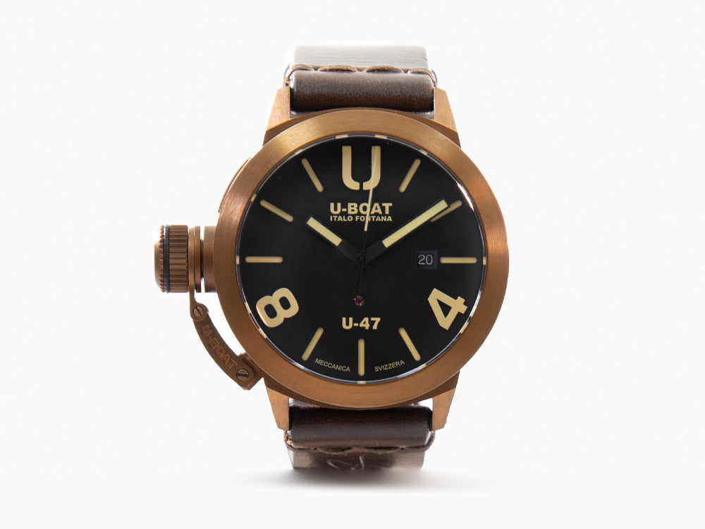 Montre Automatique U-Boat Classico U-47 Bronzo, Bronze, Noir, 47 mm, Cuir, 7797