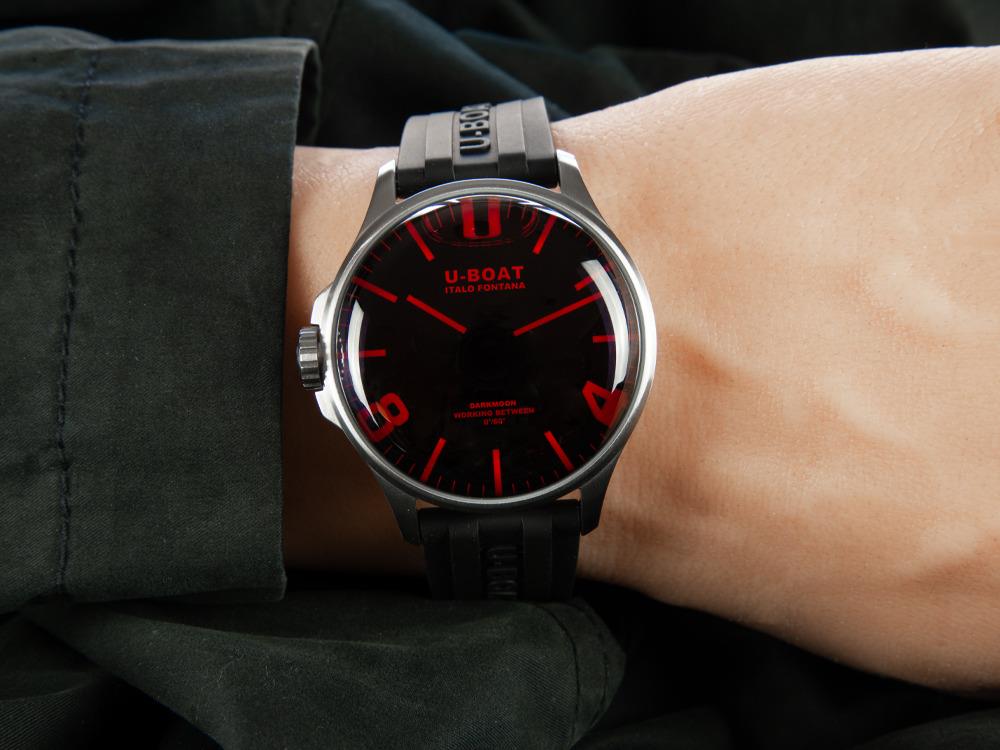 Montre à Quartz U-Boat Capsoil Darkmoon 44 Red SS, Noir, 44 mm, 8465/A