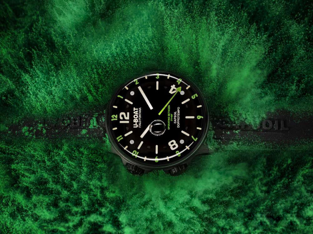 Montre à Quartz U-Boat Capsoil Doppiotempo Green Rehaut, DLC, Noir, 45 mm, 8840